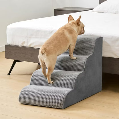 MyDepot High-Density Foam Dog Stairs - Curved Non-Slip Pet Steps for High Beds & Couch, 3/4/5 Step Ramp for Small Dogs