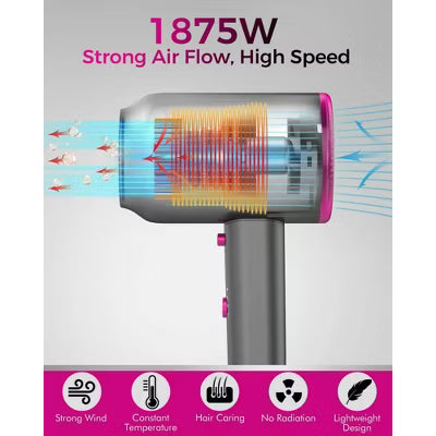 Hoey Professional Ionic Hair Dryer, Powerful 1800W Fast Drying Low Noise Blow Dryer with Concentrator Nozzle Diffuser for Home Salon Travel
