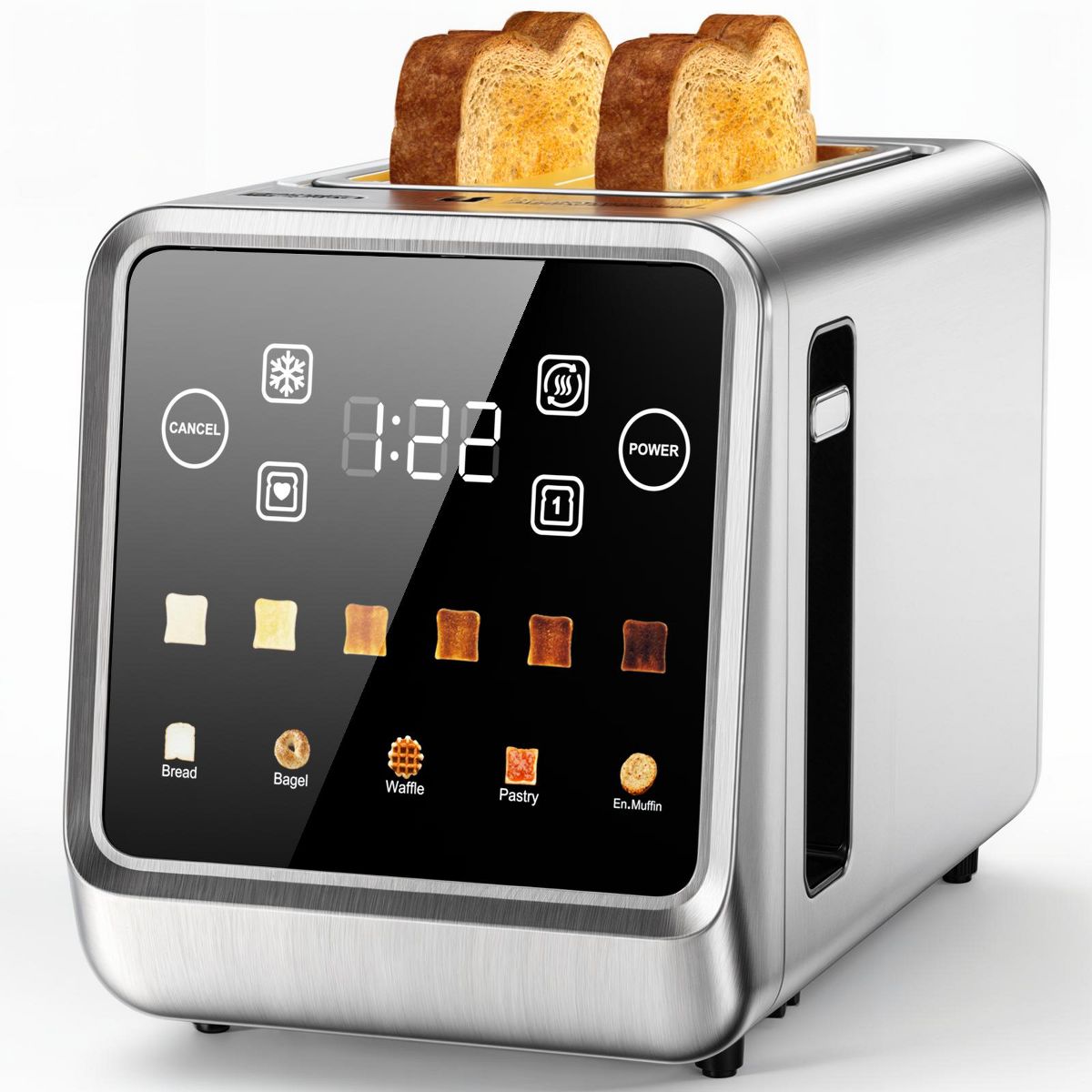 Teendow 2 Slice Toaster 900W, Touchscreen Long Slot Toaster, Stainless Steel Digital Smart Toaster,5 Bread Modes & 6 Shade Settings,Bagel & Defrost