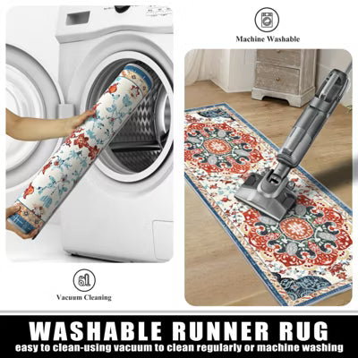SEVOBAL Boho Living Room Rug 3 PCS Kitchen Mats for Floor Non Slip Kitchen Area Rug Floor Mat Bedroom Carpet Indoor and Outdoor, Red, 20"*59"*0.5"