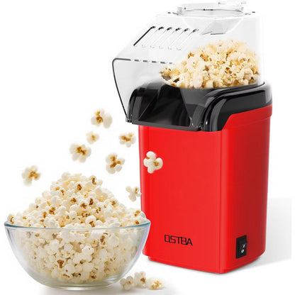 OSTBA 1200W Air Popcorn Maker, 12-Cup Oil-Free Hot Air Popper with Measuring Cup & Butter Tray, Compact Popcorn Machine for Home & Parties