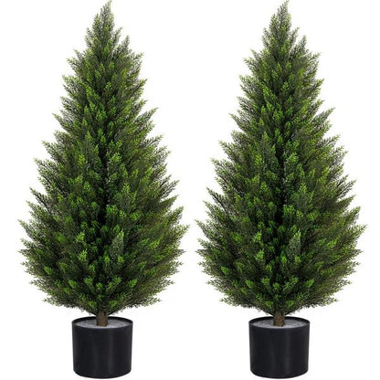 ROMSWI 2Pack 3-5ft Artificial Cedar Topiary Tree UV-Resistant, Commercial-Grade Wind-Proof Faux Pine for All-Season Porch & Entryway Decor Green 3-FT