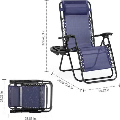 MyDepot Heavy Duty Zero Gravity Chair Set of 2 - Portable Patio Recliner with Cup Holder, Blue
