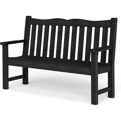 BOSMILLER Outdoor Bench with Cup Holders, HDPE Weatherproof Garden Bench 2-Person, Fade/Rot Resistance Patio Benches for Porch and Park, Black