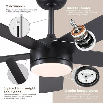 46 Inches Downrod ceiling Fan with Light,Reversible Wind,Timer Setting