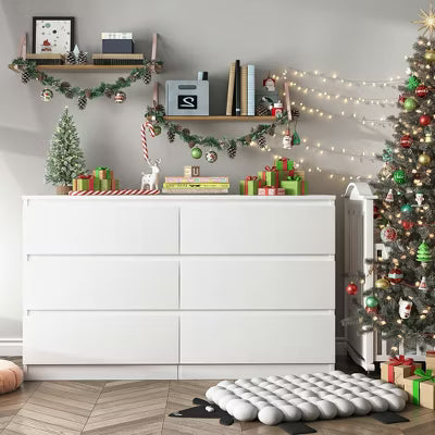 Resenkos Modern Mid Century 6 Drawer Wide Dressers Chests for Bedroom, Chest of Drawer Organizer
