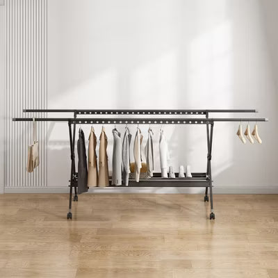 Hooseng Clothes Drying Rack, Foldable Portable Indoor Outdoor Garment Rack with 48 Windproof Hooks and Wheels