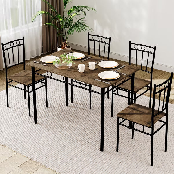 Dyonery 5-Piece Dining Table Set for 4, Kitchen Table and Chairs with Sturdy Metal Frame, Space-Saving Design, Modern Dining Room Furniture