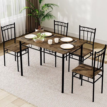 Dyonery 5-Piece Dining Table Set for 4, Kitchen Table and Chairs with Sturdy Metal Frame, Space-Saving Design, Modern Dining Room Furniture