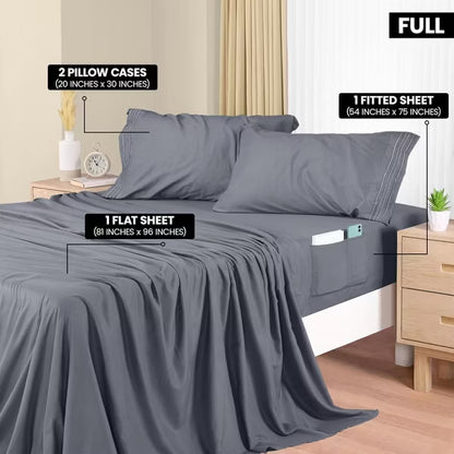 Hoey Queen Size 4-Piece Microfiber Sheet Set – Deep Pocket Bed Sheets with Embroidered Pillowcases Gray