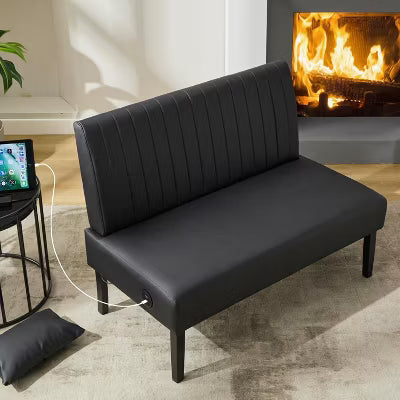 TYBOATLE Mini Armless Loveseat Sofa with USB, Velvet Couch for Small Spaces, Bedroom, Dorm, Office, Living Room