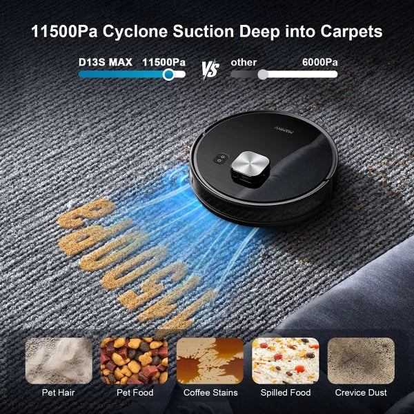 Teendow 3-in-1 Robot Vacuum and Mop,11500 Pa,Robotic Vacuum with Smart LiDAR Navigation, 90 Day Self-Emptying,160 Min Runtime,App/Alexa/Voice Control