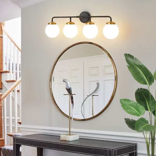 POWLIG Modern Vanity Light Fixture - Bathroom Mirror Lighting with Milk White Glass Globe Shades