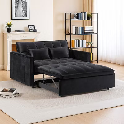 Resenkos 54 Inch Adjustable Backrest Sofa, Sofa Bed, Futon Sofa with Double Armrest and Pouch, Variable Bed for Living room