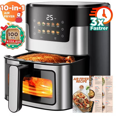 Air Fryer 7.5 QT Large Capacity Digital Hot Air Oven with Window & Light, Family Size Oil-Free Air Fryer with 10 Presets,100 Liners