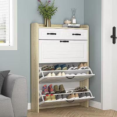 CIPACHO Entryway Hallway Narrow Shoe Cabinet 3 Flip Drawers 2 Top Drawers
