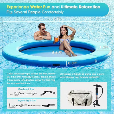AMERLIFE Inflatable Water Hammock Float with Soft Ladder, Cup Holders and Mesh Bed