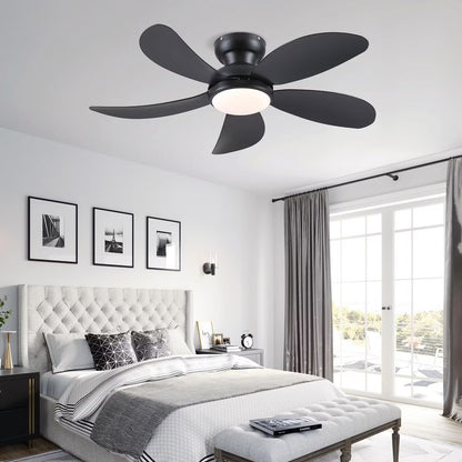 Kviflon 42 Inch Low Profile Modern Ceiling Fan, Reversible DC Motor,5 Blades,6 Speed, App and Remote Control