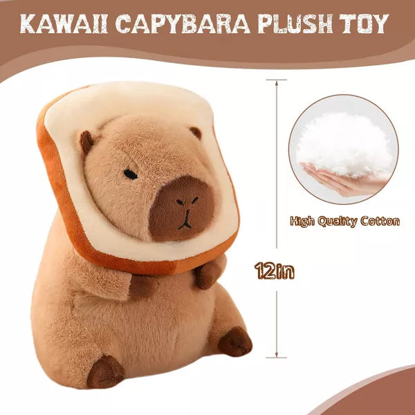 TITQWOP 12'' Cute Capybara Plush Kawaii Soft Capybara Plush Doll Pillow with Bread Capybara Stuffed Aniamls Toys for Kids Adults Birthdays Gift