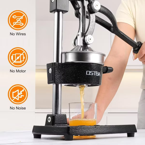 OSTBA Cast Iron Manual Citrus Juicer, Commercial Grade Hand Press with Stainless Steel Cup, Heavy-Duty Lemon & Orange Squeezer