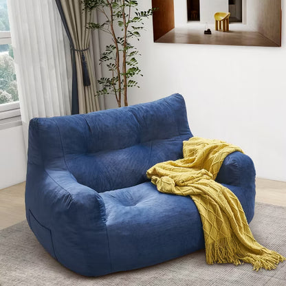 JOYRACER Oversized 2-Seater Bean Bag Chair for Adults, Giant Loveseat Sofa with Filler & Pocket, Couch for Gaming, Reading, and Living Room Use, Navy