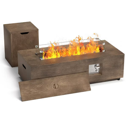 Evita 42" Gas Fire Pit Table, 50,000 BTU Propane Burner with Windshield&Rain Cover&Glass Stone, 2-in-1 Fire Pit&Table for Patio，Backyard Gatherings