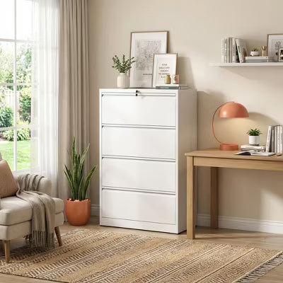 Munora - 4-Drawer Lateral File Cabinet with Lock - Wide Storage for Letter/Legal/A4 Files - White