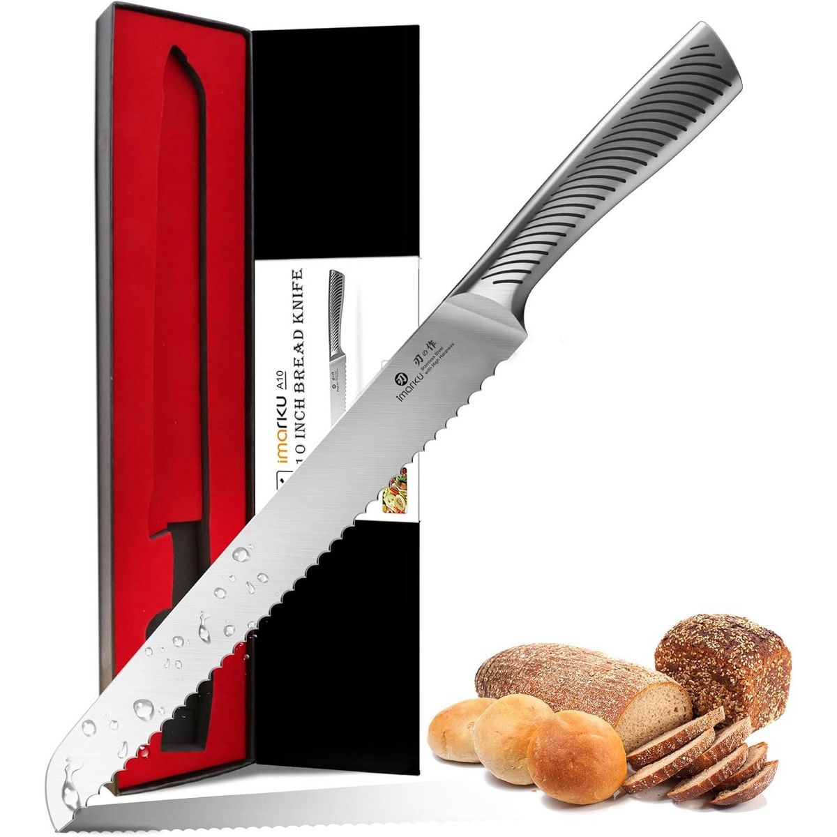 imarku Bread Knife, 10 inch Stainless Steel Cake Knife,Bread Knife for Homemade Bread Sourdough, Razor Sharp Blade, Baking & Birthday Gifts