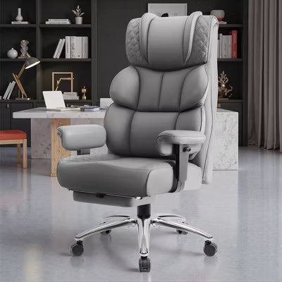 KERDOM Big and Tall Leather Chair with Footrest, Wide Ergonomic Comfy High Back Executive Chairs With Lumbar Support, Gray