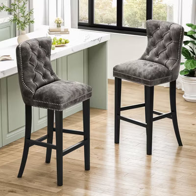 Hooseng Velvet Bar Stools Set of 2, 27.5" Tall Bar Stools, Breakfast Bar Chairs with Footrest and Back, Counter Bar Stools, for Dining Room, Kitchen