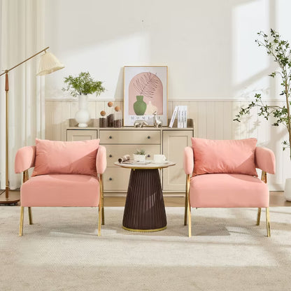 TYBOATLE Modern Velvet Barrel Accent Chair with Gold Legs, Available in Set of 2 - Mid-Century Modern Upholstered Armchair