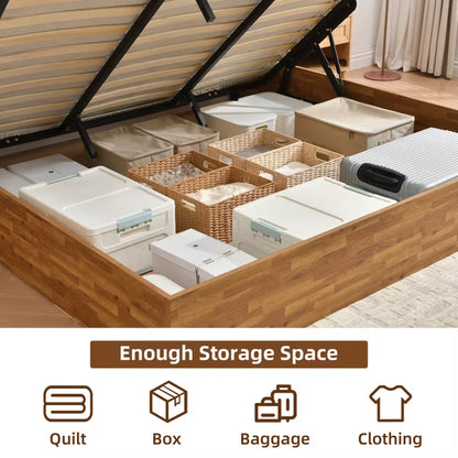 Lift Up Storage Platform Bed Frame - Rustic Off White | No Headboard, No Box Spring Needed, Easy Assembly
