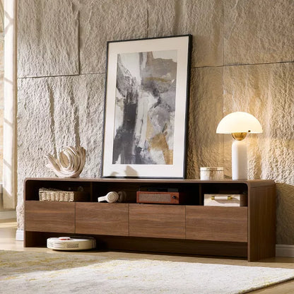 AMERLIFE 70" Modern Wood TV Stand with Curved Design & 2 Storage Cabinets, for TVs Up to 80", Media Console Entertainment Center for Living Room