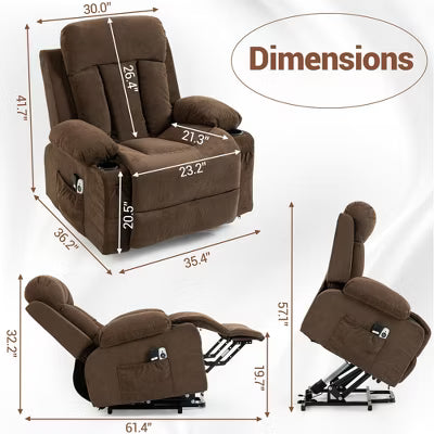 Bosmiller Power Lift Recliner Chair for Elderly, Electric Oversized Sofa, Vibration Massage & Heat, Cup Holder, USB Charge Port for Living Room, Brown