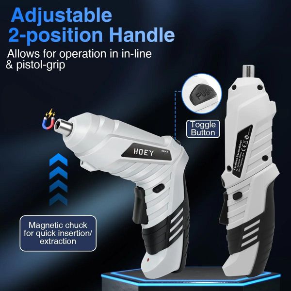 Hoey Cordless Screwdriver, 47 in 1 Electric Screwdriver,Dual Position Handle with USB Cable LED Light for Home Office DIY Tools