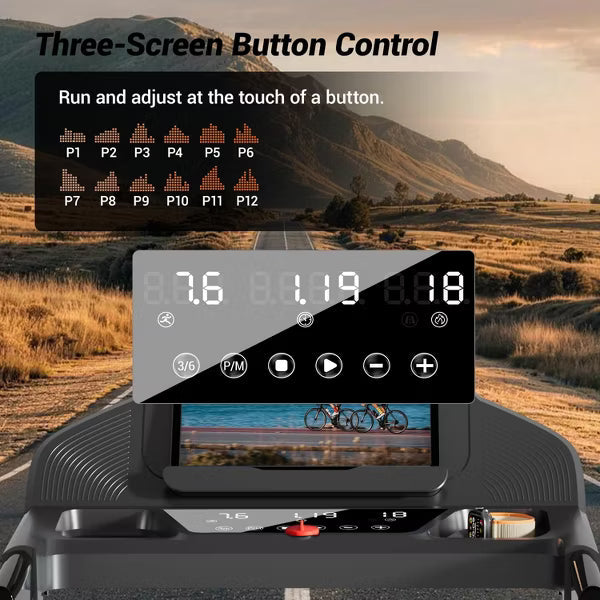 KikiBriz Treadmills for Home with Incline, 7-Layer Shock-Absorbing Foldable Treadmill with Led Screen & Handle Bar Up to Large Capacity