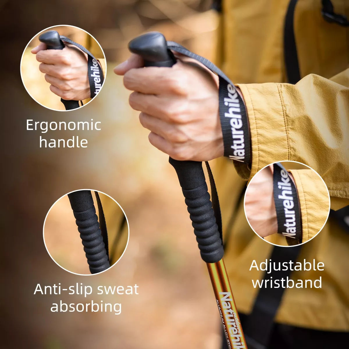 Naturehike 1pc Ultralight Trekking Poles - Adjustable Hiking Sticks w/Secure Lock, EVA Grip,4 Colors, 50-135cm (20-53in) for Adults & Kids