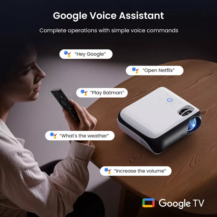 Google TV Smart Projector, HAPPRUN 4K UHD Home Theater with Dolby Sound, Wi-Fi & Bluetooth, Built-in Streaming Apps