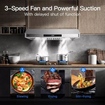Range Hood 30 Inch, 700CFM,Stainless Steel Kitchen Stove Vent Hood,3 Speed Exhaust Fan Touch/Remote Control,LED lights Timer,High Suction power