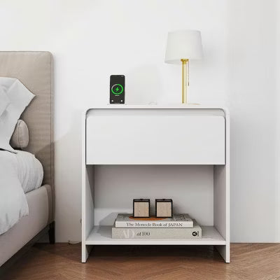 Resenkos Multi-Device Charging Station Nightstand, 2 USB Ports & 2 AC Outlets, Large Storage Drawer, Modern End Table, Black White