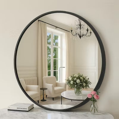 SEVOBAL Round Mirror 20" Wall Mounted Circle Mirror Metal Framed Mirror for Bathroom Vanity Bedroom Home Decor Mirros Over Sink, Black, 20"*20"*0.7"