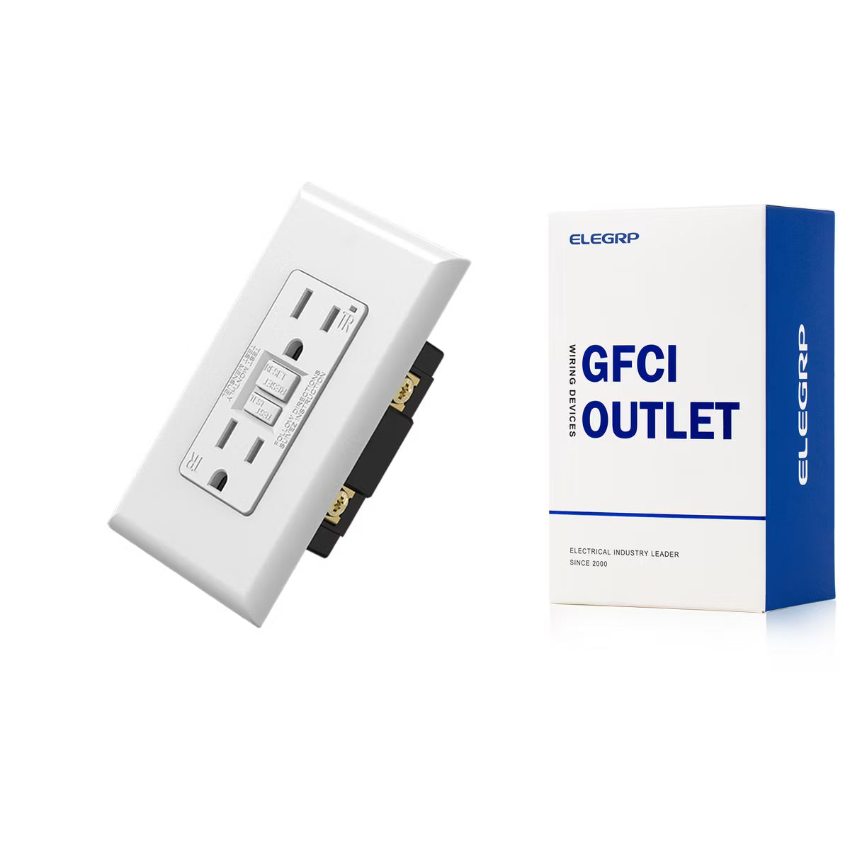 ELEGRP GFCI Outlet 15 Amp, Self-Test Electrical Outlet, Tamper Resistant GFCI Receptacle with Screwless Wall Plate, UL Listed, White 1PC