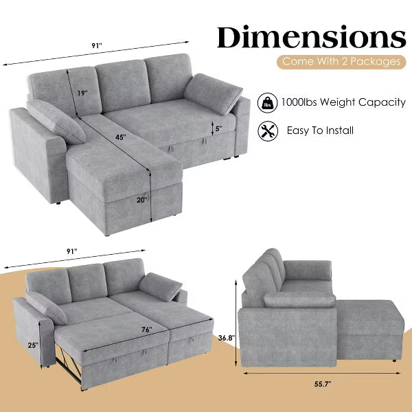 AMERLIFE Sectional Sofa Bed with Storage,Reversible Pull Out Sleeper Couch for Living Room