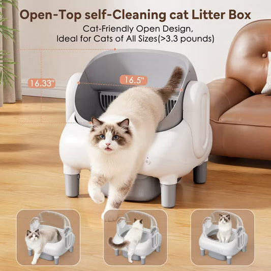 Cumrige Self Cleaning Litter Box,Open Top Automatic Litter Box with App Control for Multiple Cats,Safety Sensors Protection