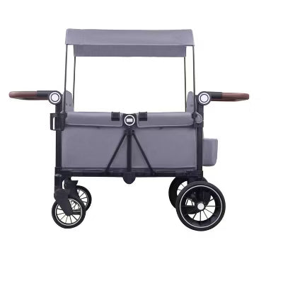 Kinder King All-Terrain Stroller Wagon for 2 Kids with Canopy, Shock-Absorbing Wheels, Snack Tray, Storage Bag & Adjustable Handle, Gray