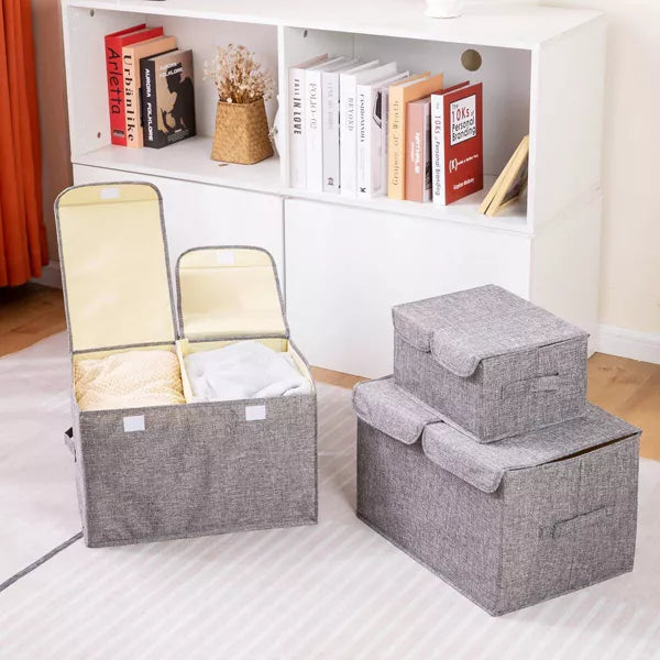 VUSIGN 12''X16.8'' Wardrobe Flip-Top Storage Box with Dual Lid Large Dark Gray