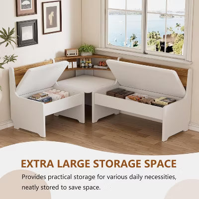 PAKASEPT Breakfast Nook Corner Dining Table Set with Cushion, L-Shape Kitchen Bench Chair Set with Hidden Storage, for 3-5 People