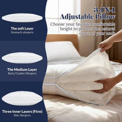 HEYCUZI 3-in-1 Adjustable Pillows Bed Pillow Queen Size Set of 2 - Hotel Luxury Experience