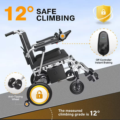KERDOM Electric Wheelchair, Motorized Wheelchair for Adults, Foldable All Terrain Power Wheelchair, Weight Capacity 350 LBs, Sliver