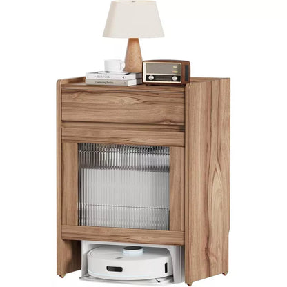 PAKASEPT Mobile Robot Vacuum End Side Table, Nightstand and Bedside Table with Storage Cabinet and Wheels, for Living Room